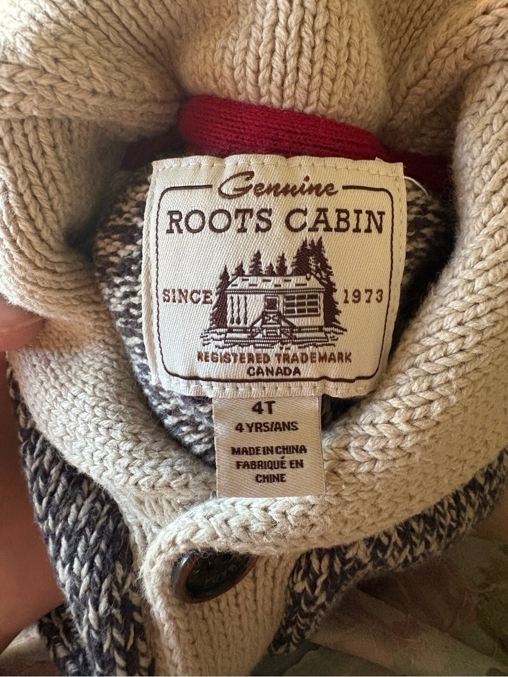 Kids Roots Salt and Pepper Collar Cardigan with Red Accents - Picture 4 of 4